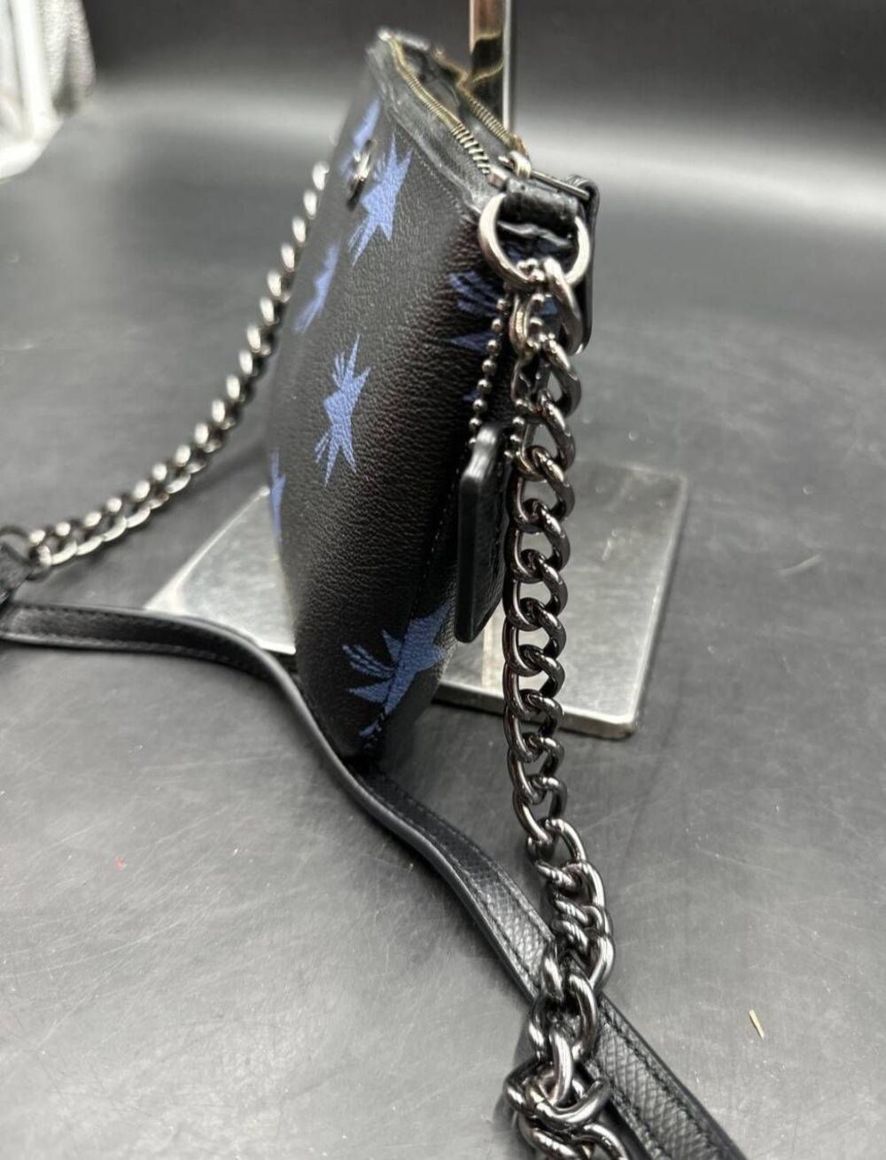 Coach F35877 Black Blue Star Print Crossbody Bag Chain Strap Authentic - Picture 6 of 10